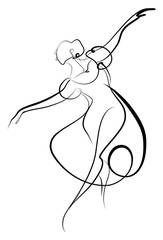 Flowing ink line drawing of a dancing figure