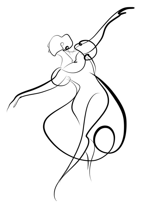 Flowing ink line drawing of a dancing figure