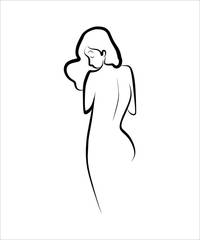 Minimal line drawing of a woman seen from behind