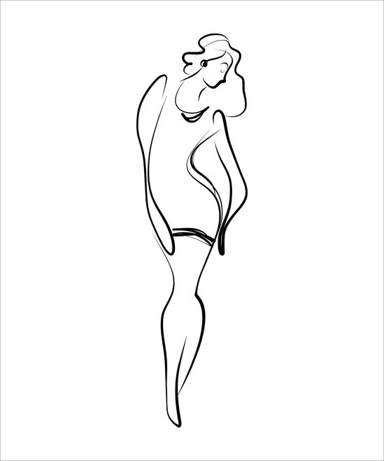 Minimal line drawing of a standing woman