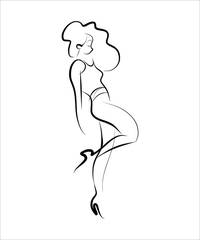 Minimal line drawing of a woman turning, one knee raised