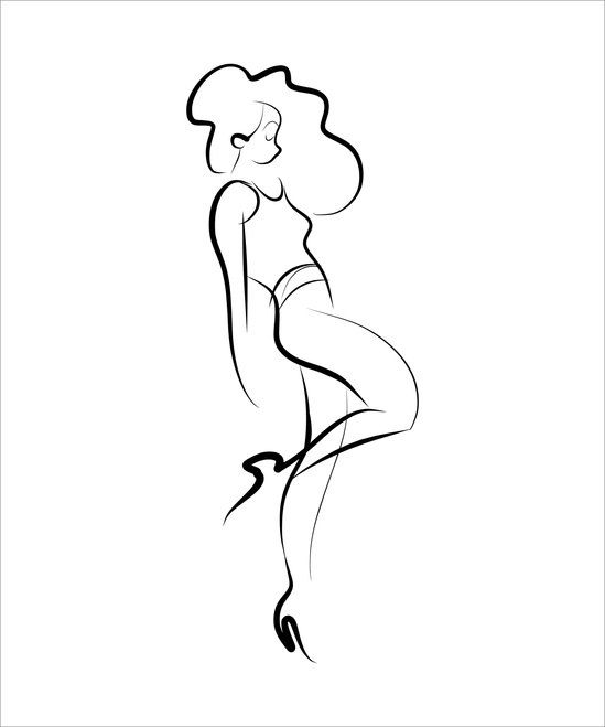 Minimal line drawing of a woman turning, one knee raised