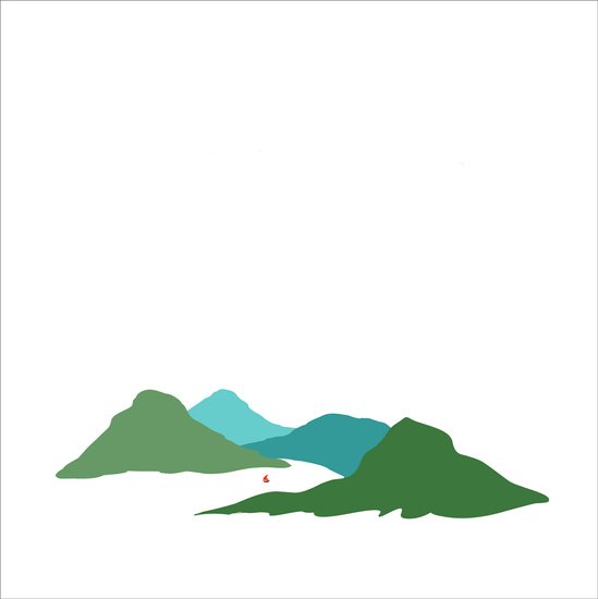 Green and teal hills drawn in a simple landscape