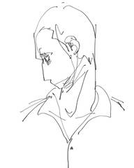 Pencil-style line sketch of a man in a collared shirt